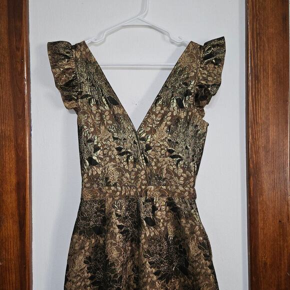 Happy x Nature Gold Floral Tie Front Jumpsuit Sleeveless V-Neck Wide Leg Sz 4 S - Picture 9 of 14